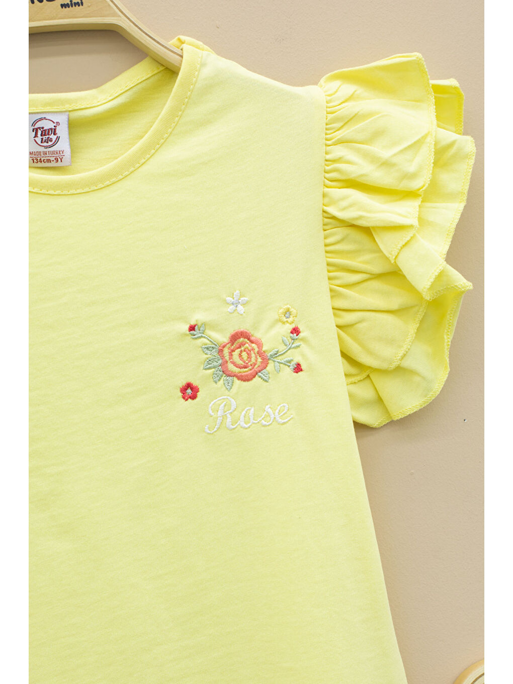 Sarı Kolları Fırfırlı Çiçek Desenli Şort Etekli 2'li Takım 20719-1