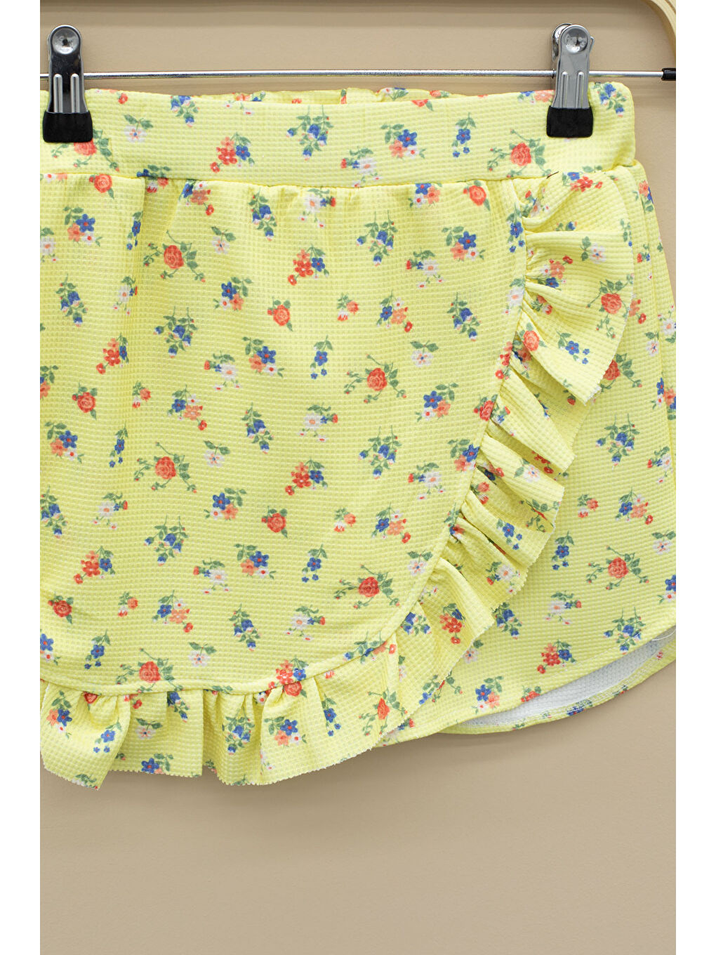 Sarı Kolları Fırfırlı Çiçek Desenli Şort Etekli 2'li Takım 20719-2