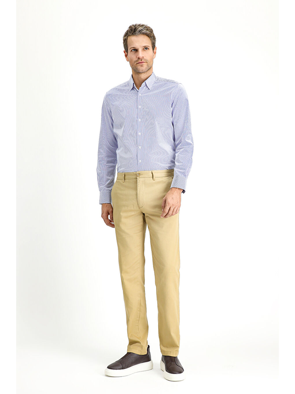 Bej Slim Fit Dar Kesim Elastanlı Kanvas / Chino Pantolon-1