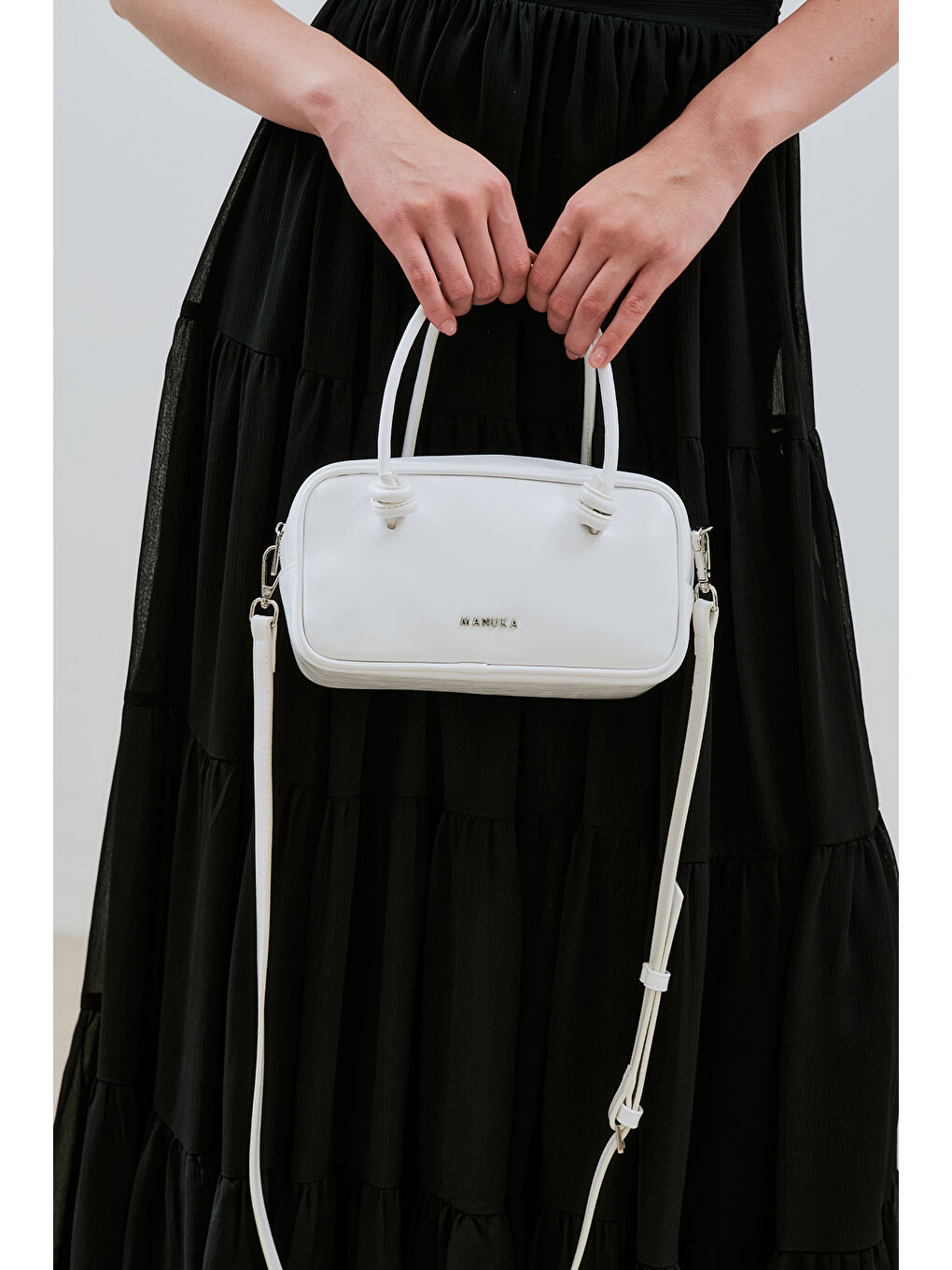 Beyaz Etre Bağlama Detaylı Bowling Çanta Marshmallow-2