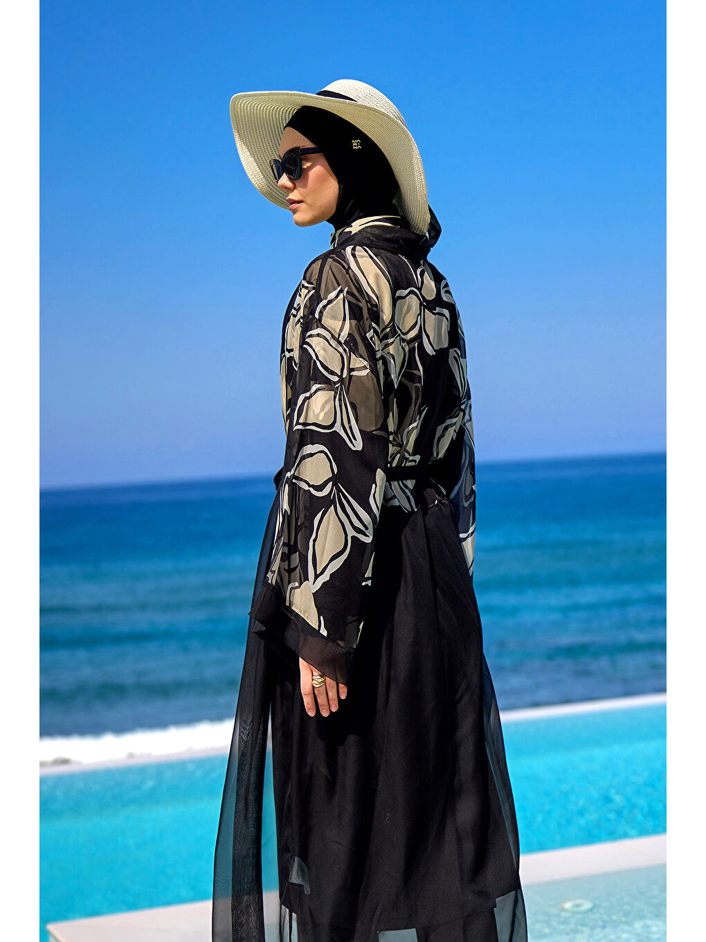 Siyah Hafif ve Tam Boy Tesettür Plaj Pareosu P2509