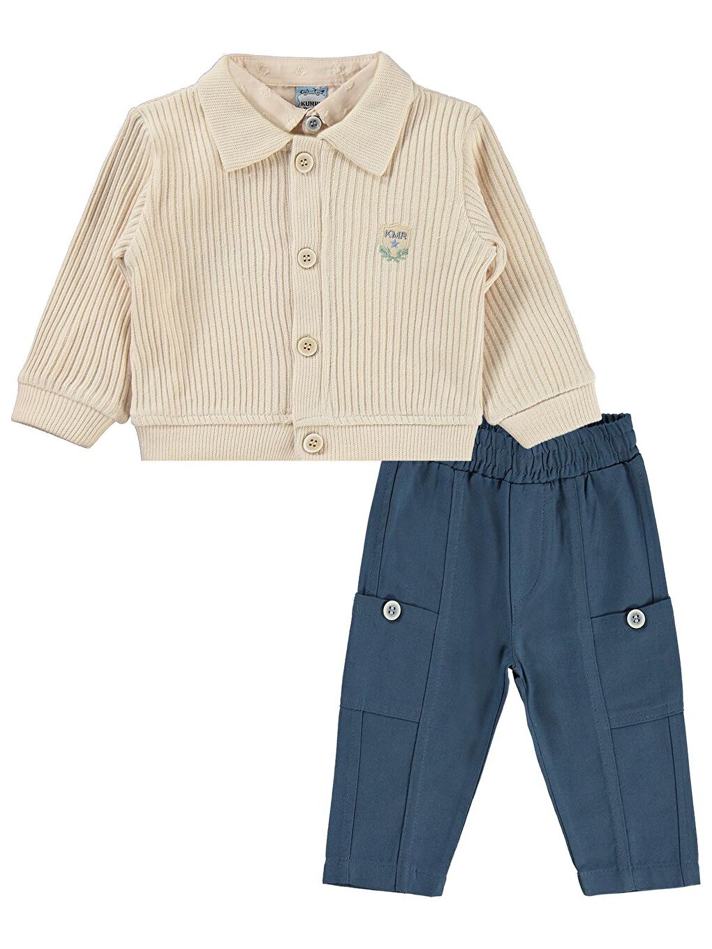 Hırka Nakışlı Gömlek Pantolon 6-18 Ay Takım - Bej 6-9 Ay