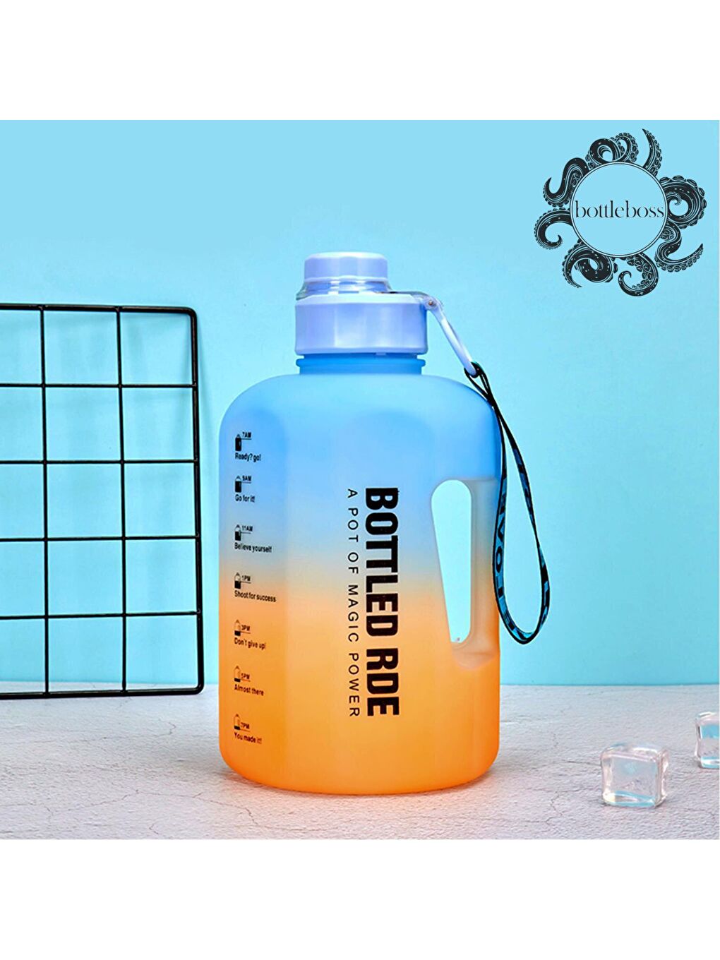 BottleBoss Damacana Motivasyon Matarası Çevir Aç Sızdırmaz Kapak Tasarımlı 2 Litre Mavi