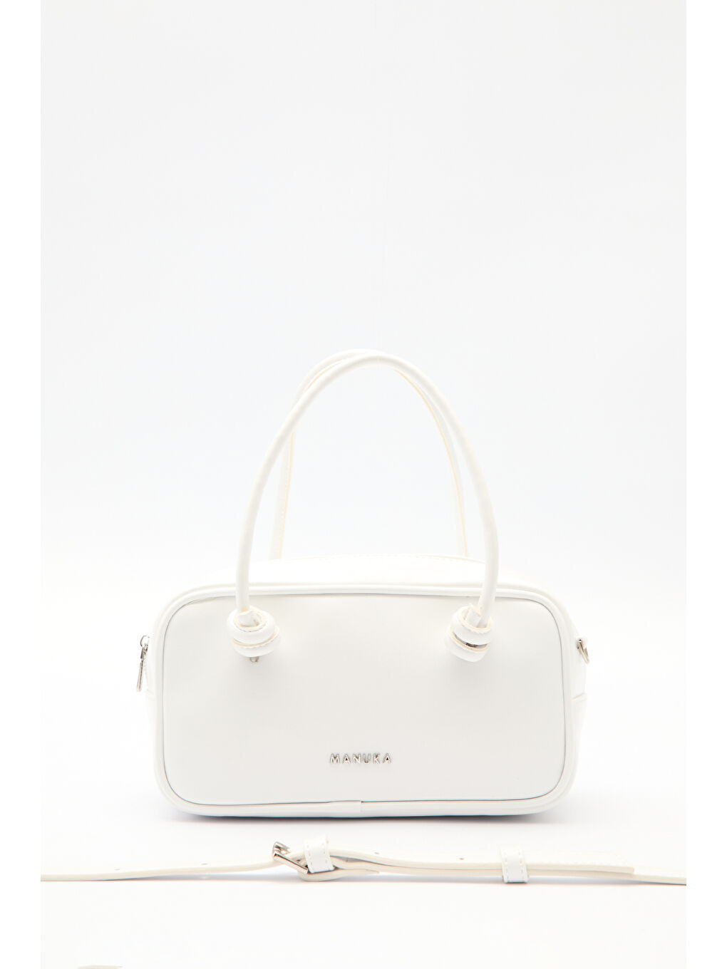 Beyaz Etre Bağlama Detaylı Bowling Çanta Marshmallow-4