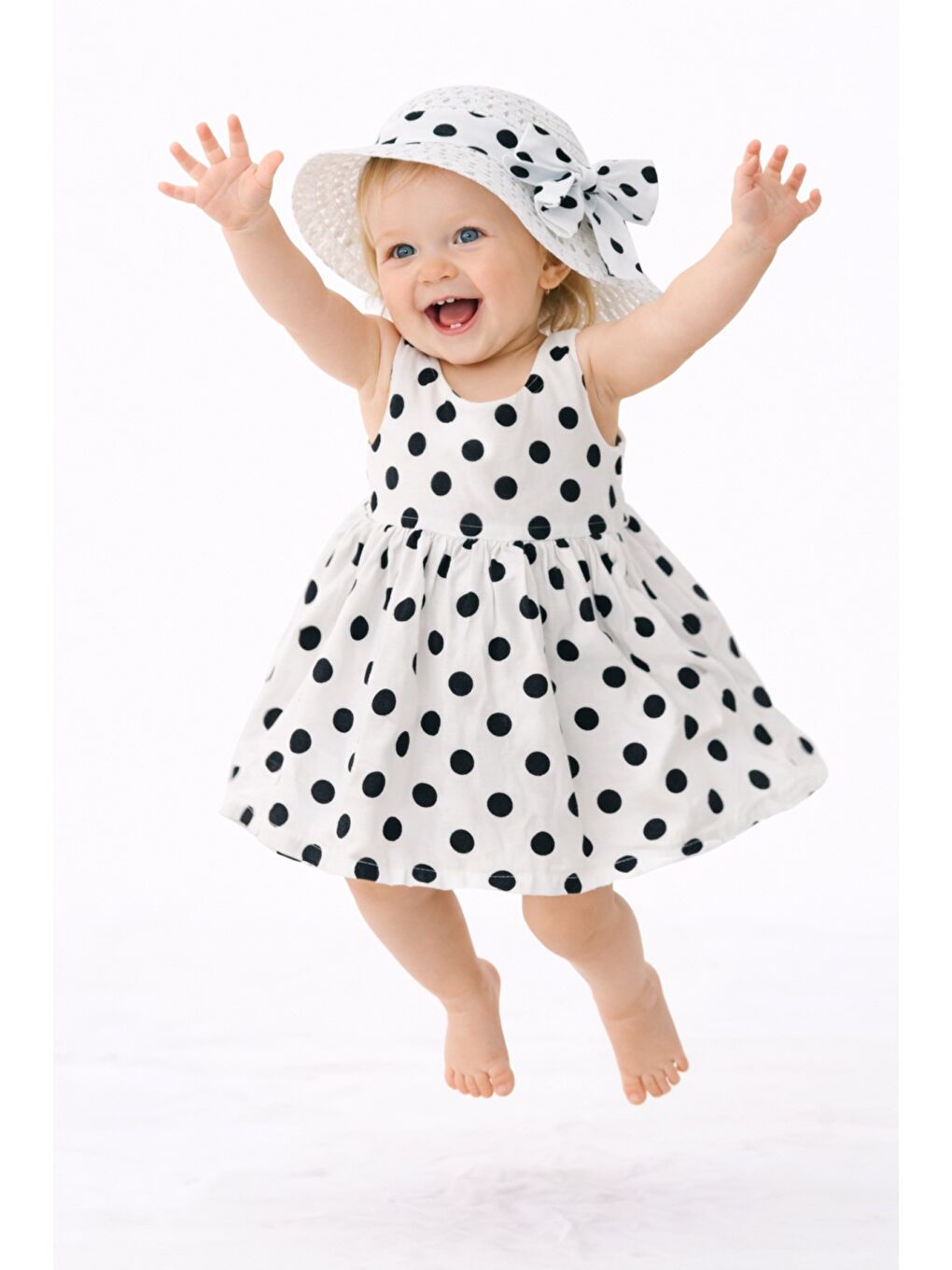 Siyah Puantiye Desenli Fiyonk Detaylı Kız Bebek Elbise-5