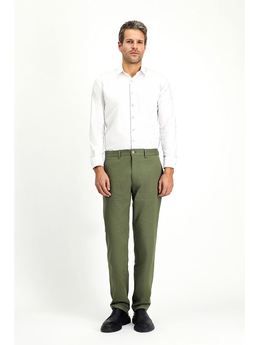 Haki Regular Fit Elastanlı Kanvas / Chino Pantolon-1