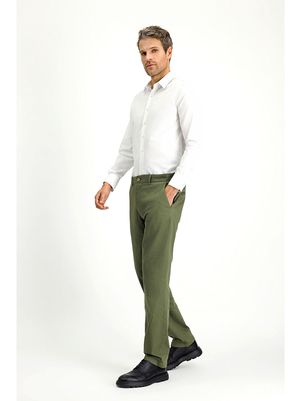 Haki Regular Fit Elastanlı Kanvas / Chino Pantolon-2