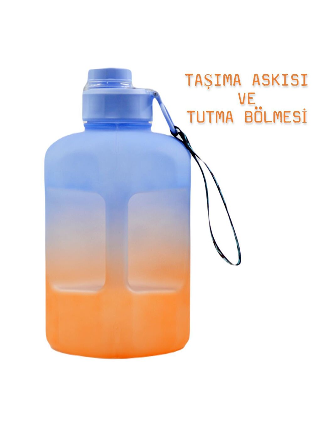 BottleBoss Damacana Motivasyon Matarası Çevir Aç Sızdırmaz Kapak Tasarımlı 2 Litre Mavi - 1