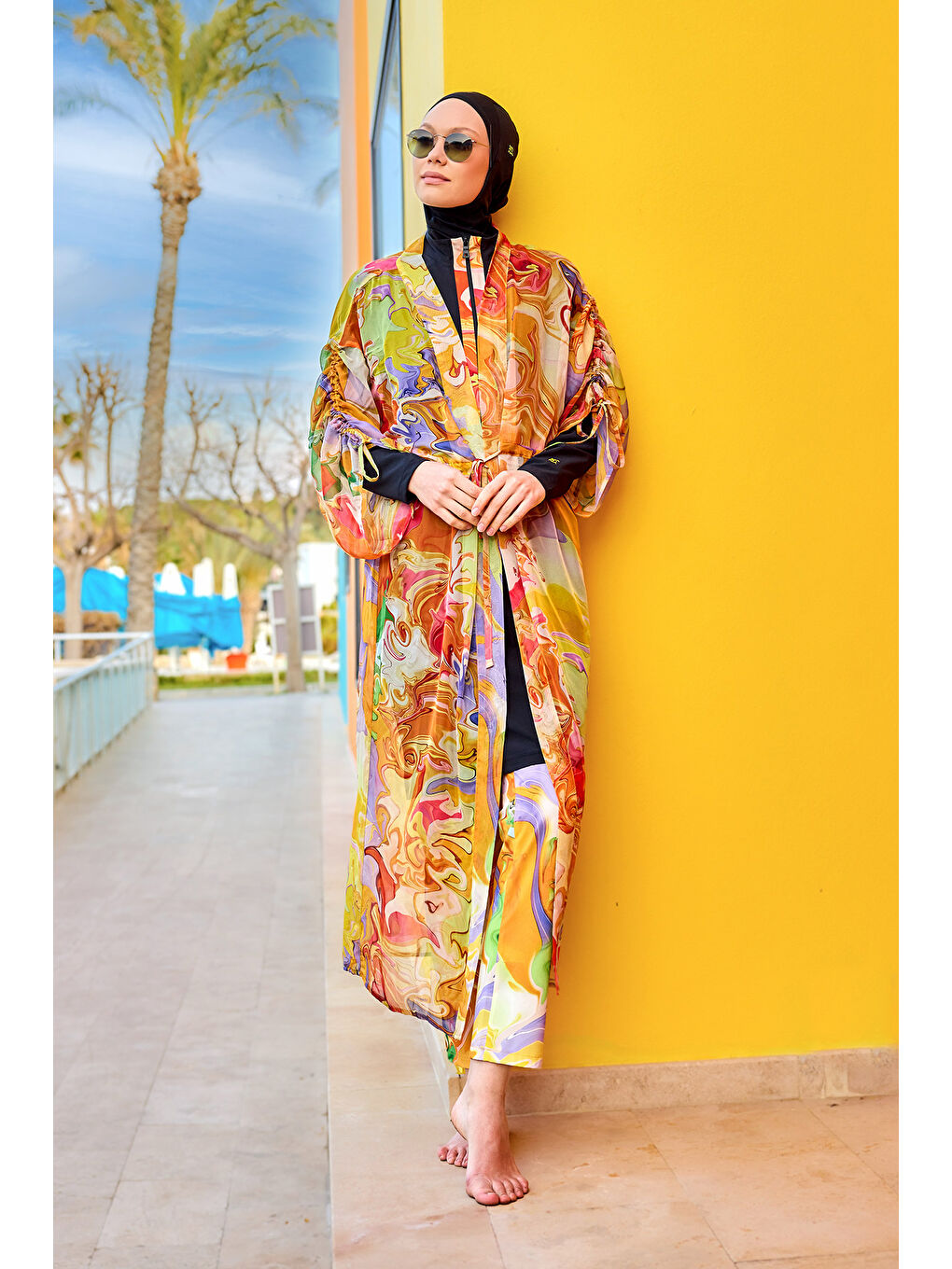 Turuncu Hafif ve Tam Boy Tesettür Plaj Pareosu P2512-1