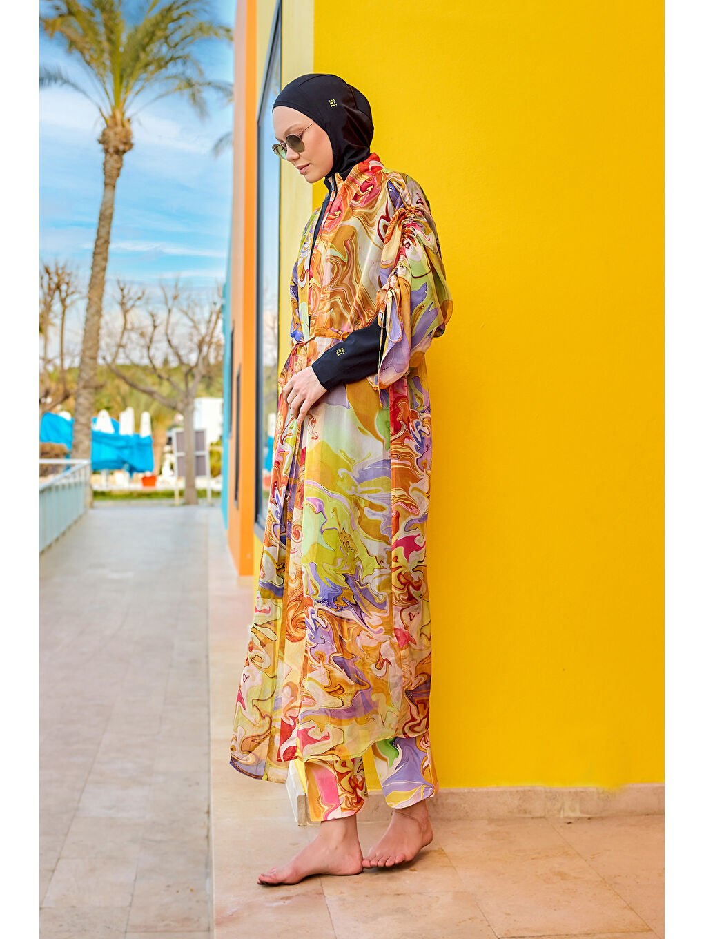 Turuncu Hafif ve Tam Boy Tesettür Plaj Pareosu P2512-3