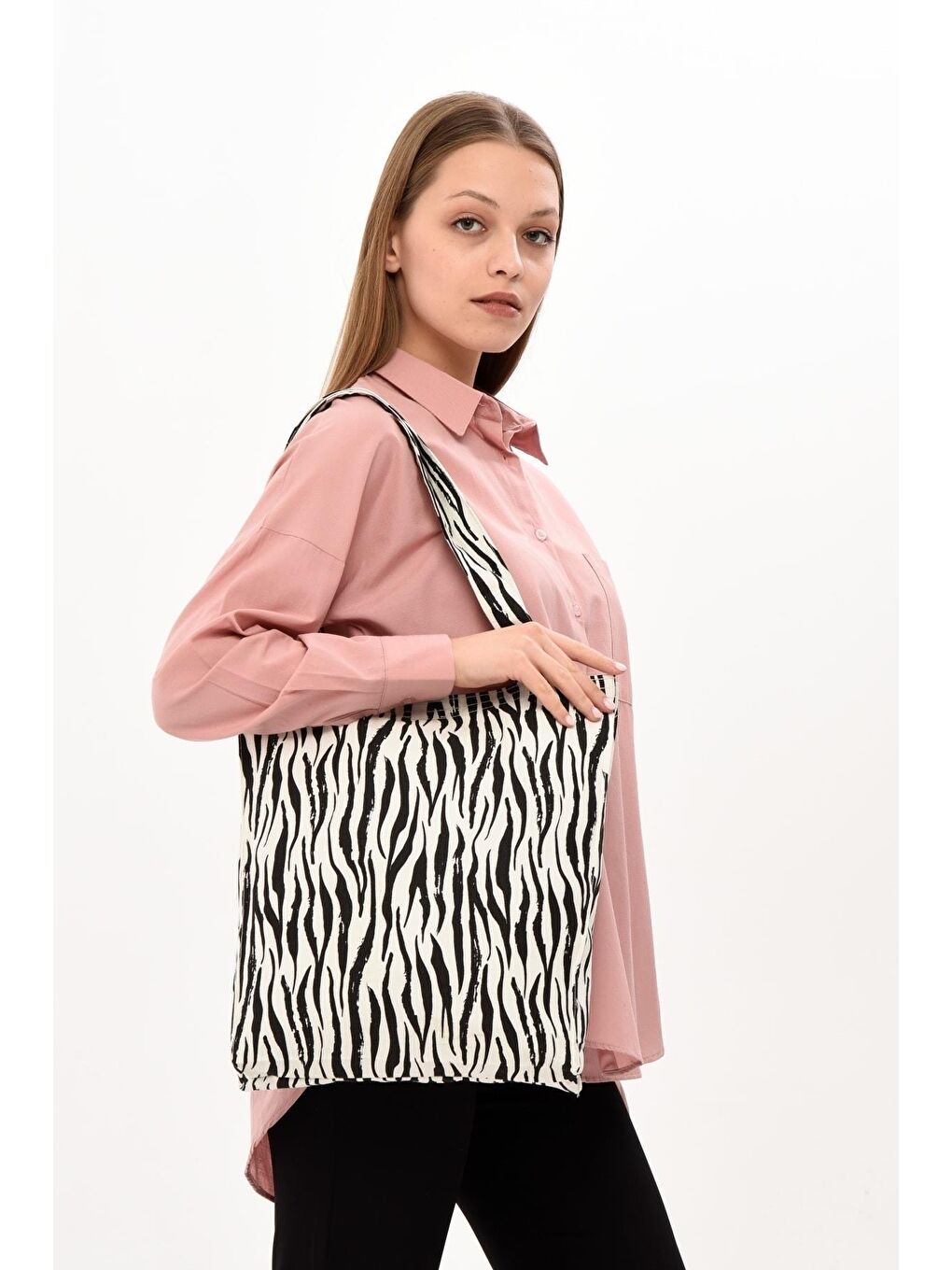 Bagg Siyah-Beyaz Zebra Desen Bez Çanta - 3