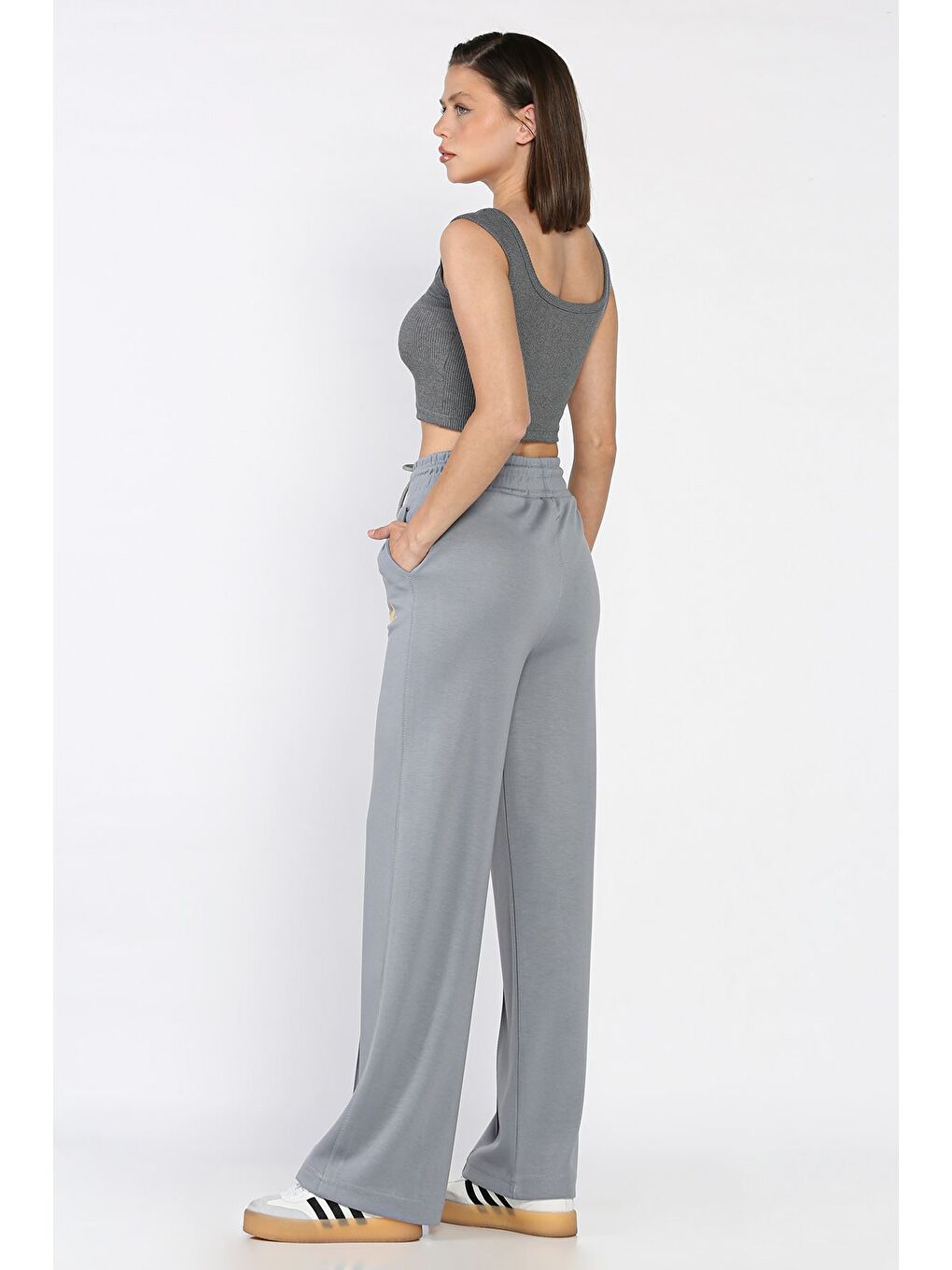 Gri Kadın Baskılı Bol Paça Eşofman Altı-2