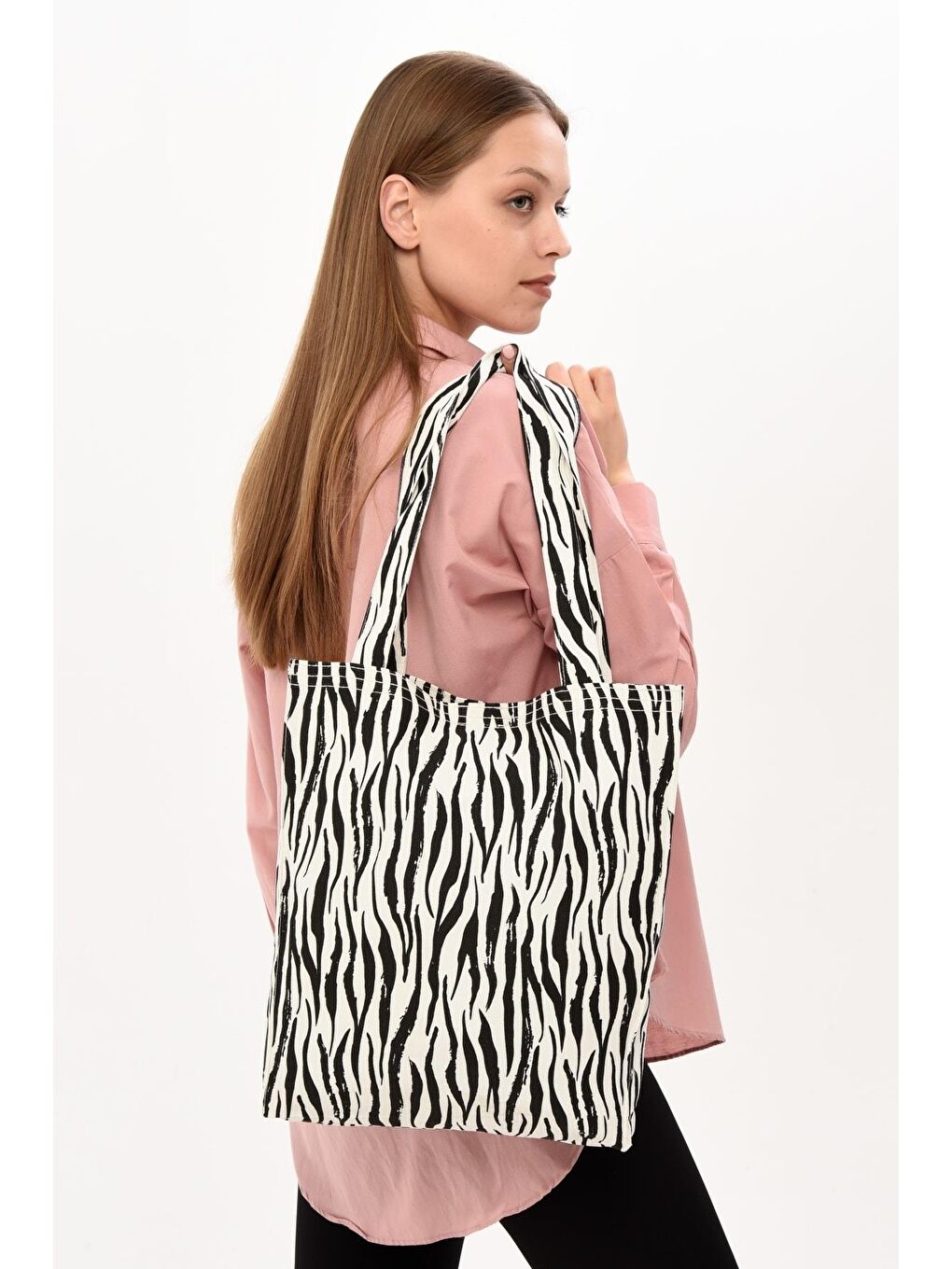 Bagg Siyah-Beyaz Zebra Desen Bez Çanta - 4