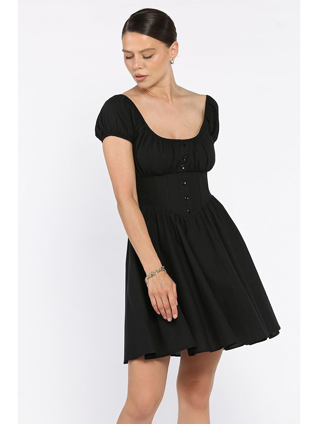 Siyah Beli Korseli Kadın Elbise-1