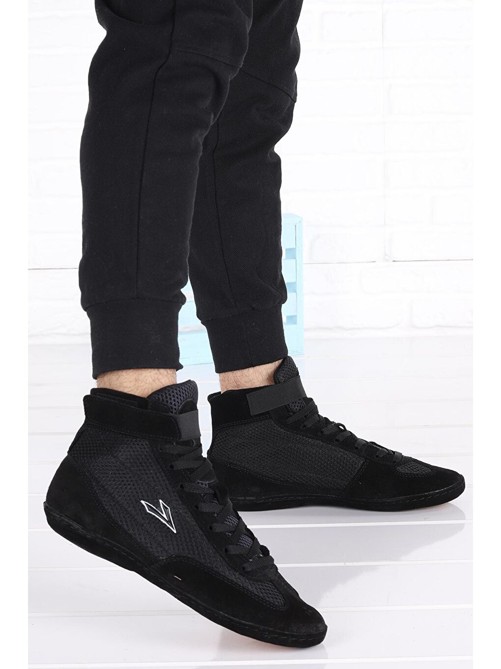 Siyah 70 Güreş Boks Erkek Salon Spor Deri Ayakkabı