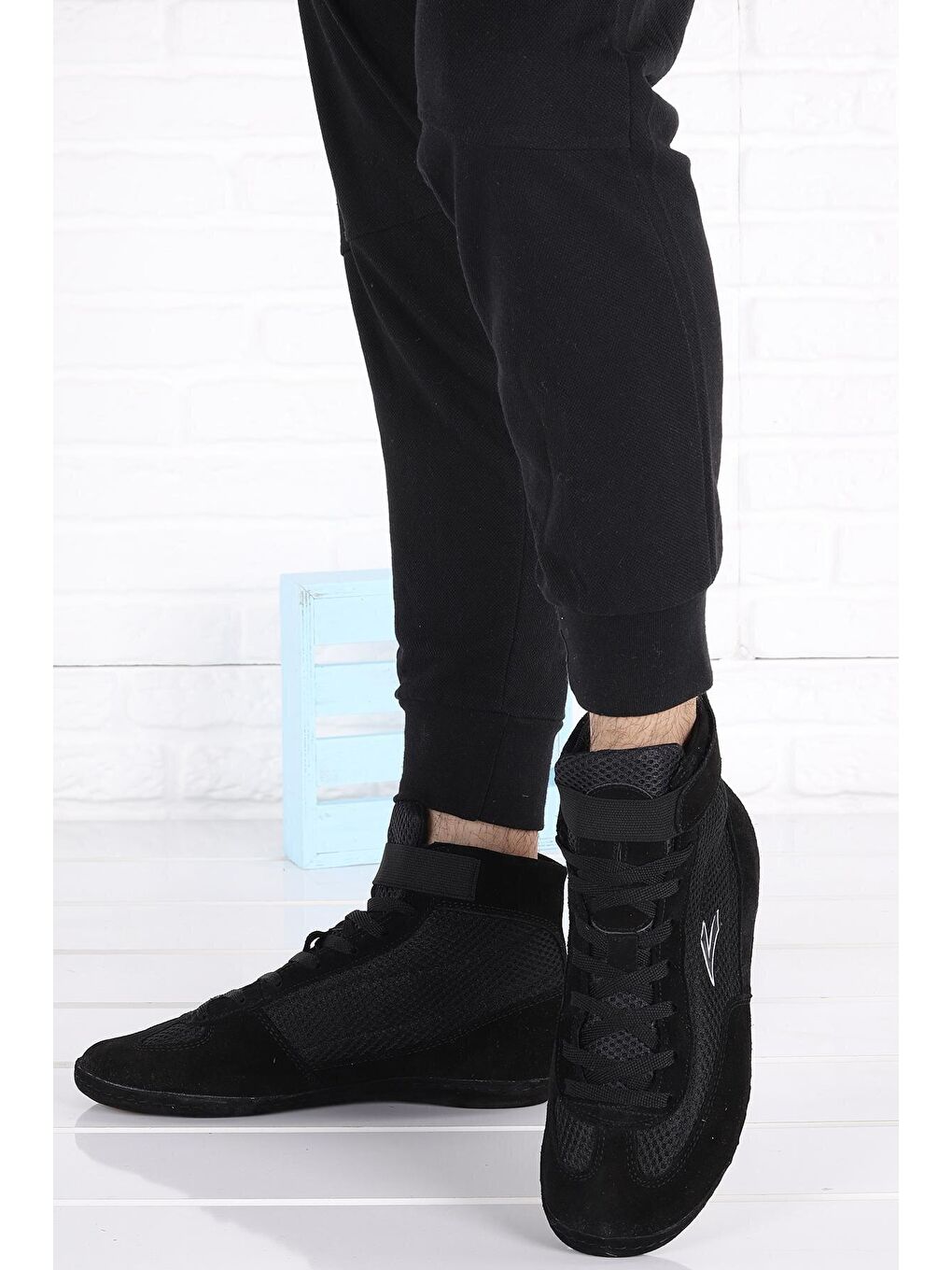 Siyah 70 Güreş Boks Erkek Salon Spor Deri Ayakkabı-1