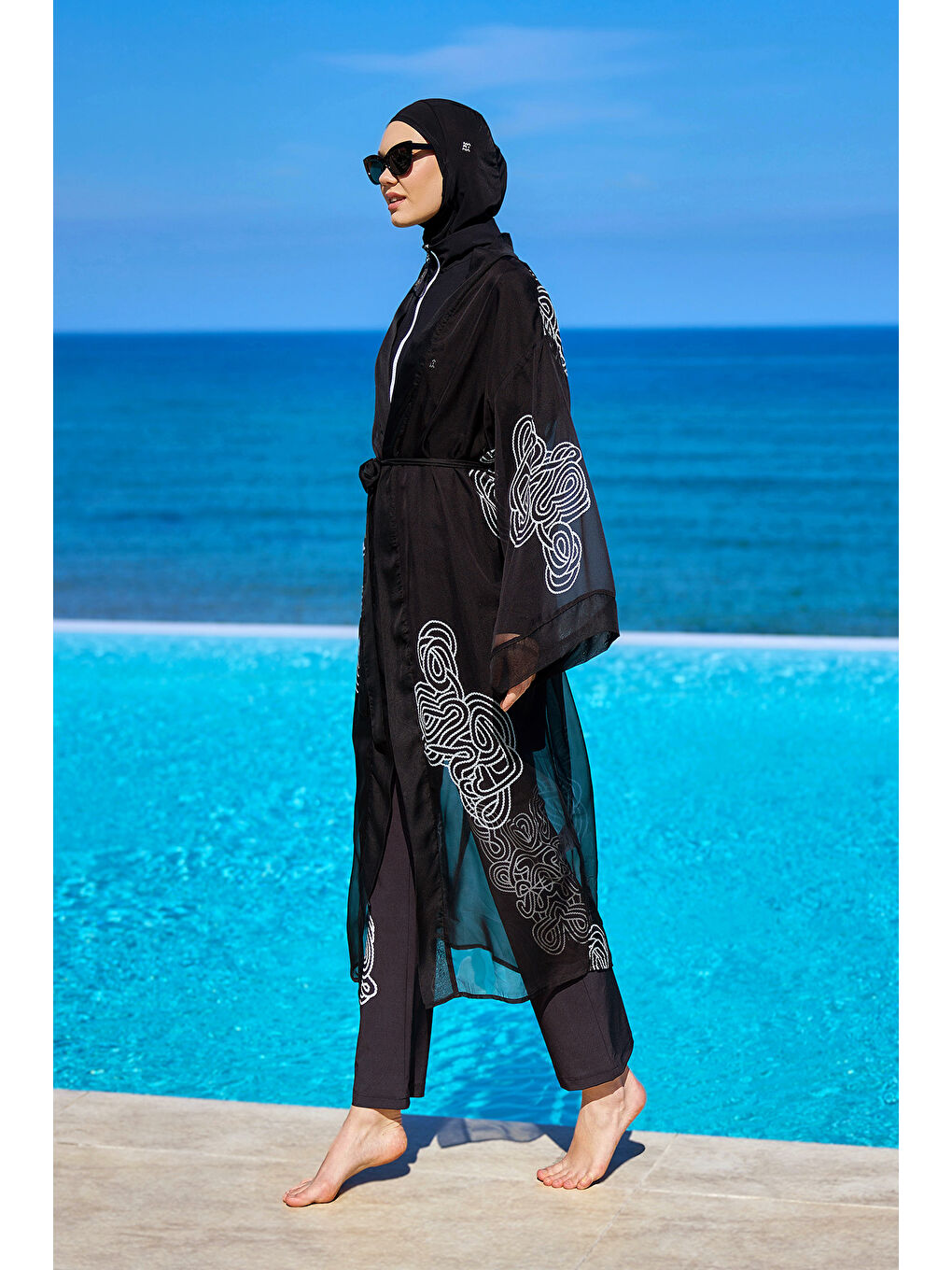 Siyah Renkli Desenli İpeksi Kimono Kaftan P2515-1