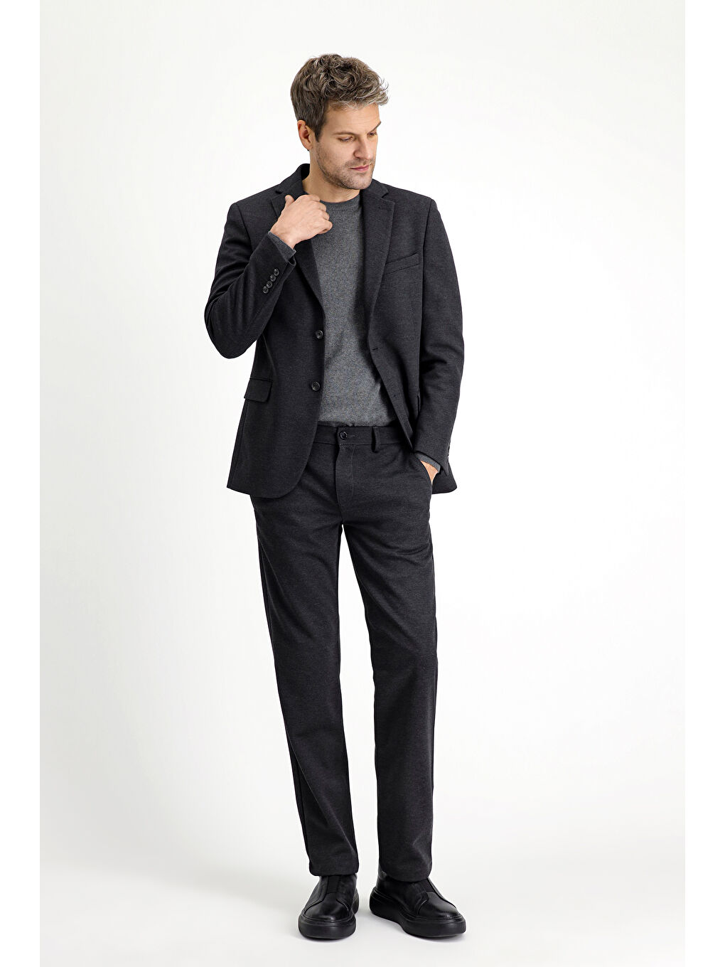 Antrasit Slim Fit Dar Kesim Elastanlı Örme Klasik Kumaş Pantolon