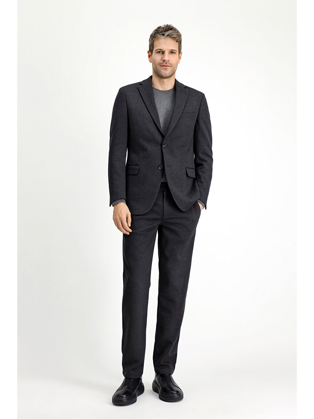 Antrasit Slim Fit Dar Kesim Elastanlı Örme Klasik Kumaş Pantolon-1
