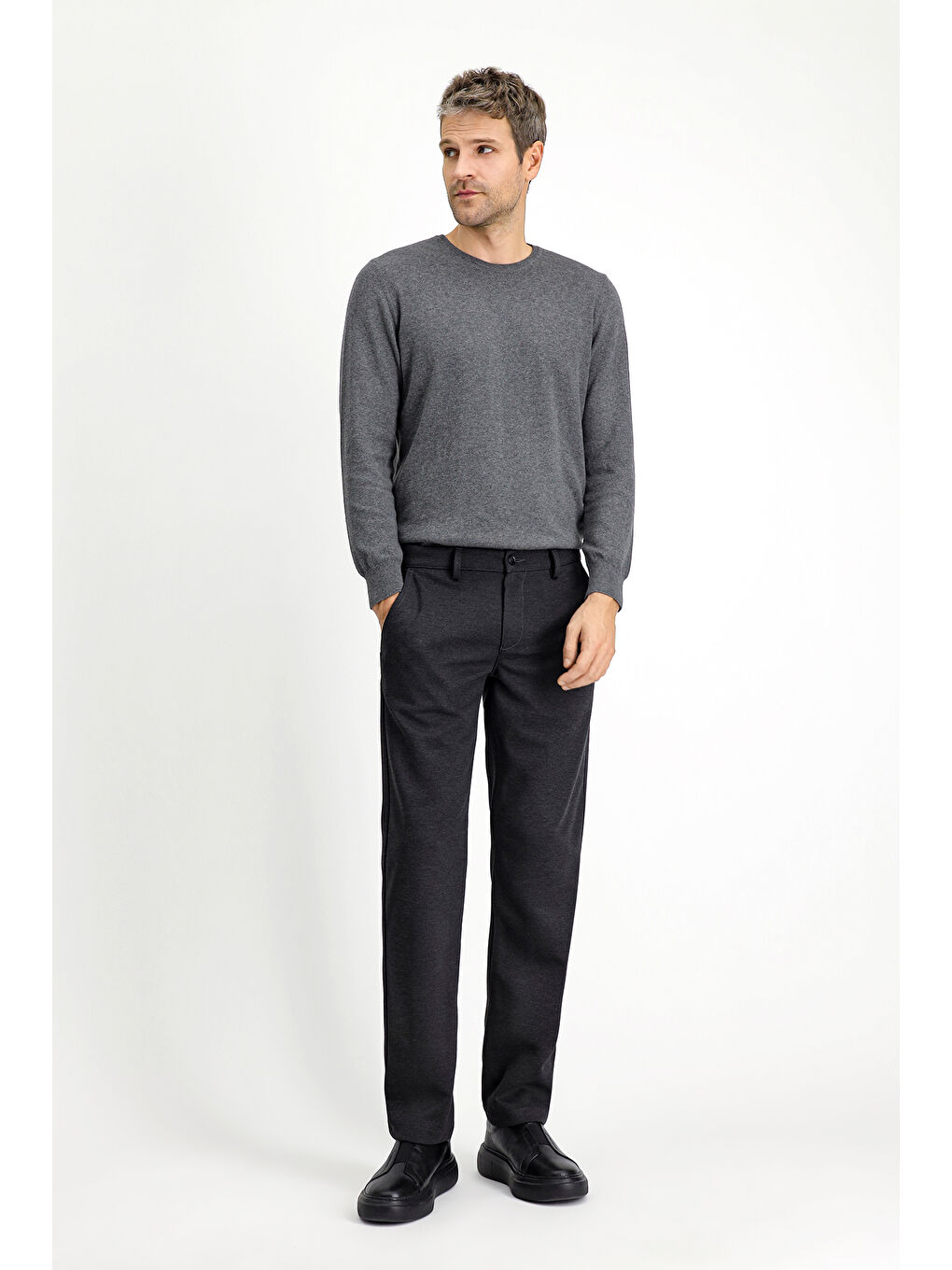 Antrasit Slim Fit Dar Kesim Elastanlı Örme Klasik Kumaş Pantolon-2
