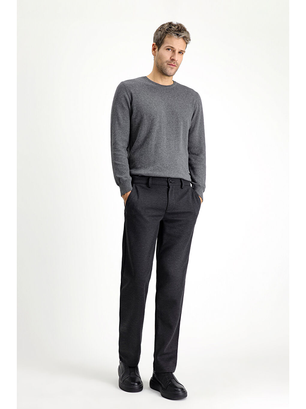 Antrasit Slim Fit Dar Kesim Elastanlı Örme Klasik Kumaş Pantolon-3