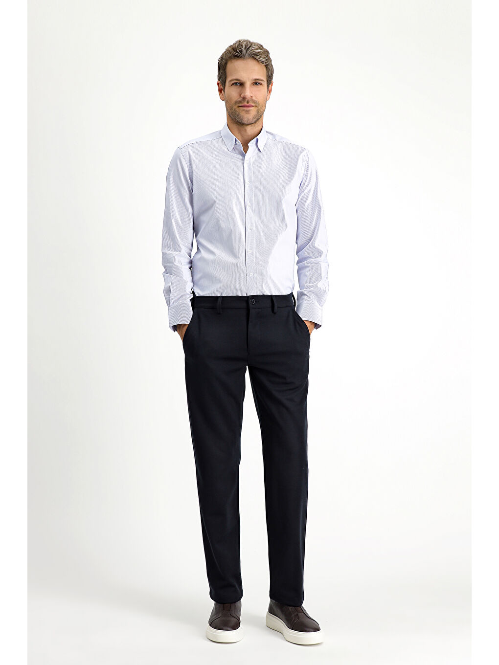 Lacivert Slim Fit Dar Kesim Elastanlı Örme Klasik Kumaş Pantolon