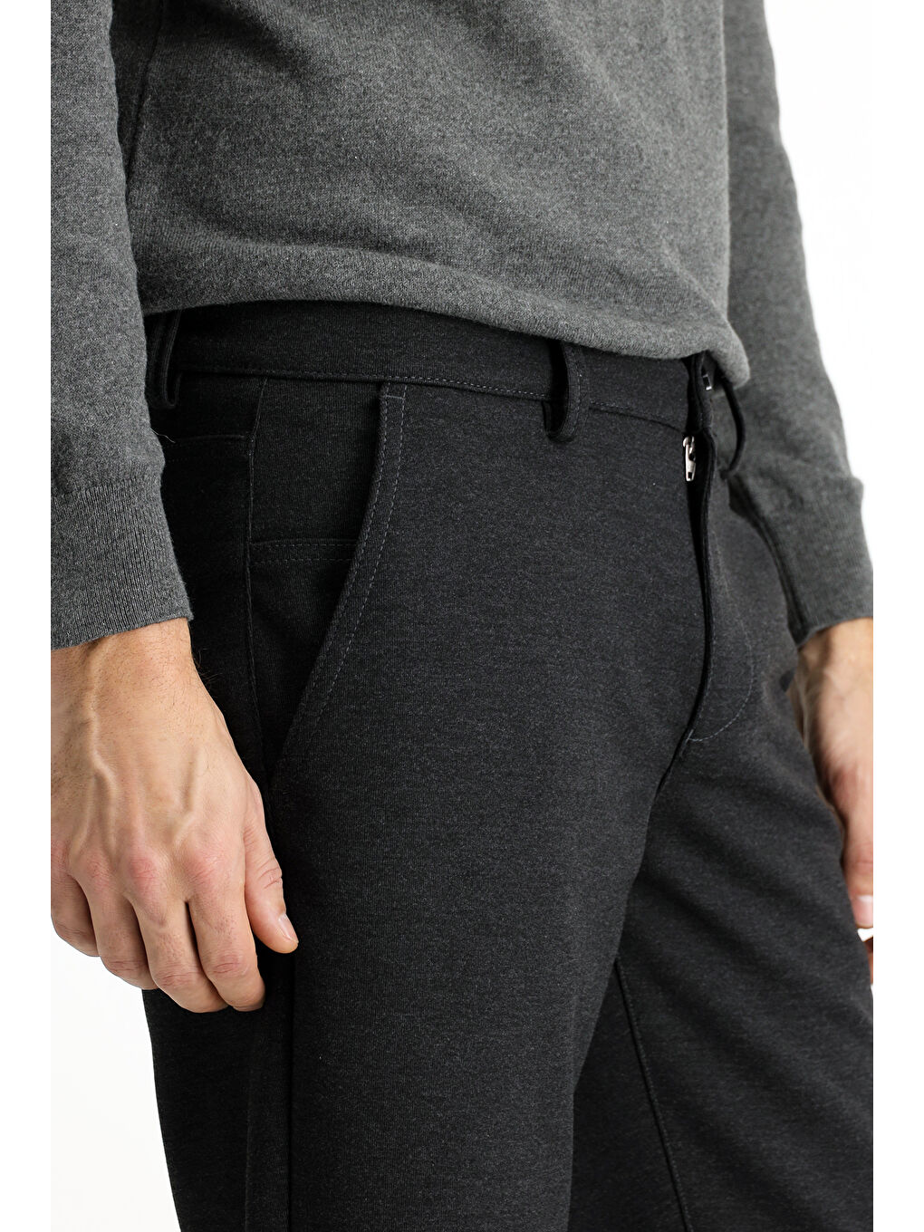 Antrasit Slim Fit Dar Kesim Elastanlı Örme Klasik Kumaş Pantolon-5