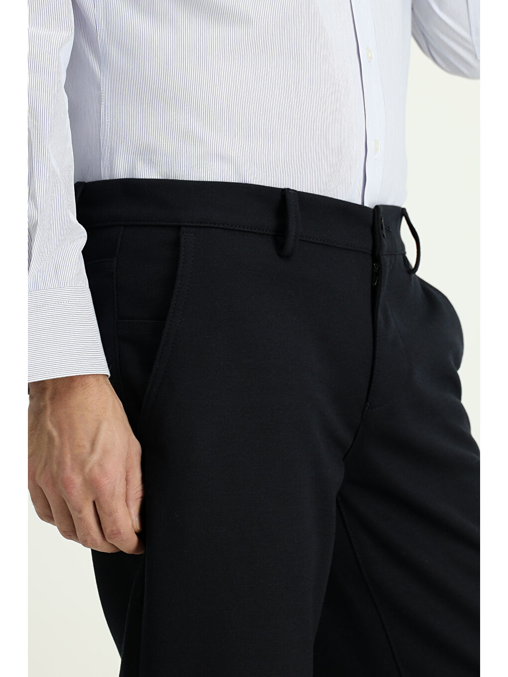 Lacivert Slim Fit Dar Kesim Elastanlı Örme Klasik Kumaş Pantolon-2