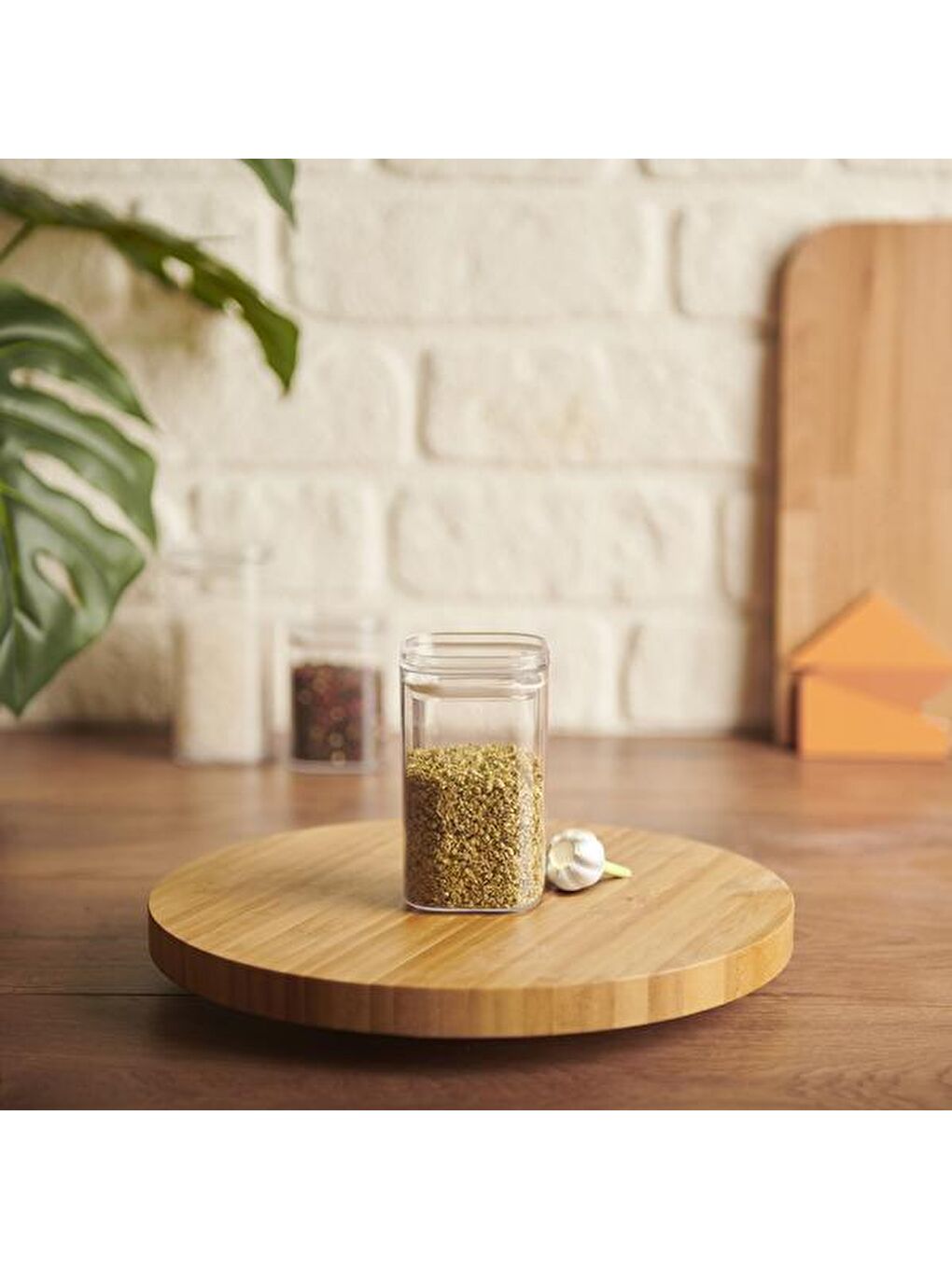 Renksiz Akrilik Vakumlu Kare Baharatlık / Saklama Kabı