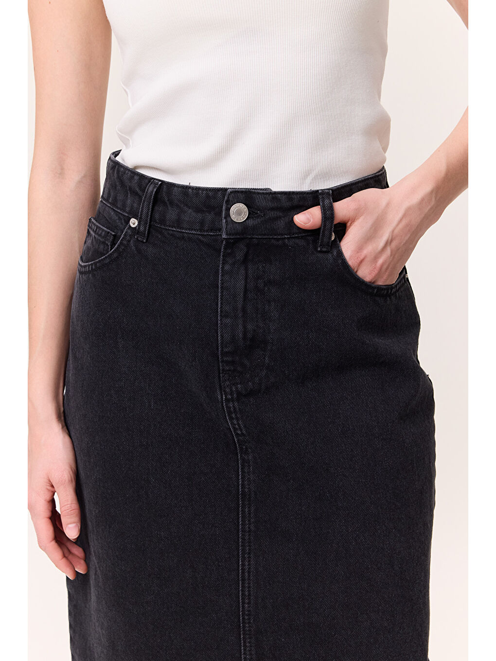 Uzun Denim Etek Siyah-1