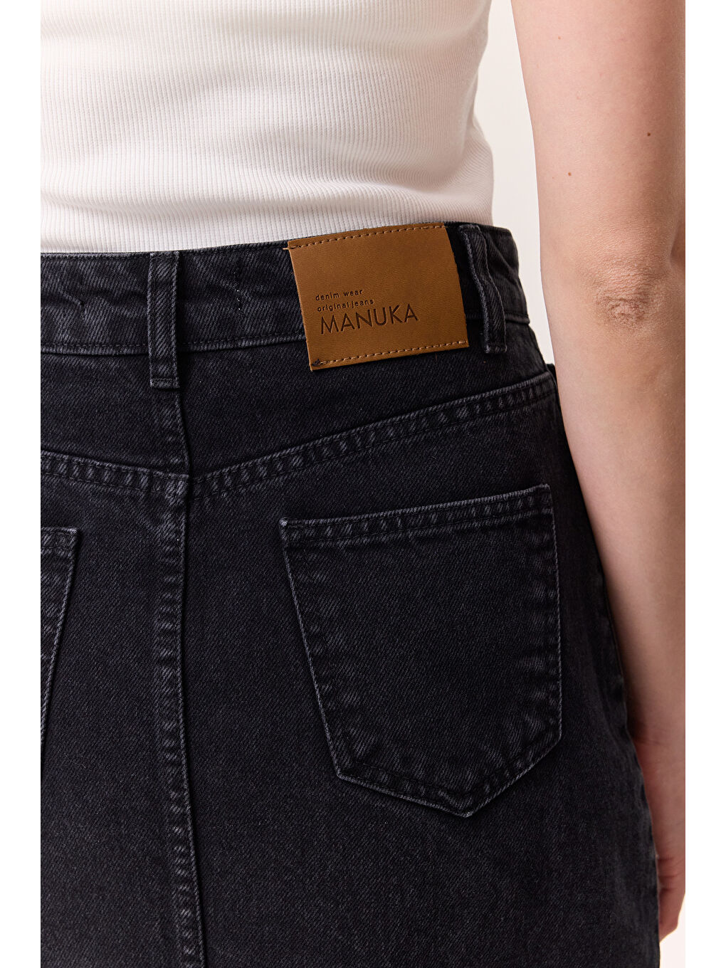 Uzun Denim Etek Siyah-3