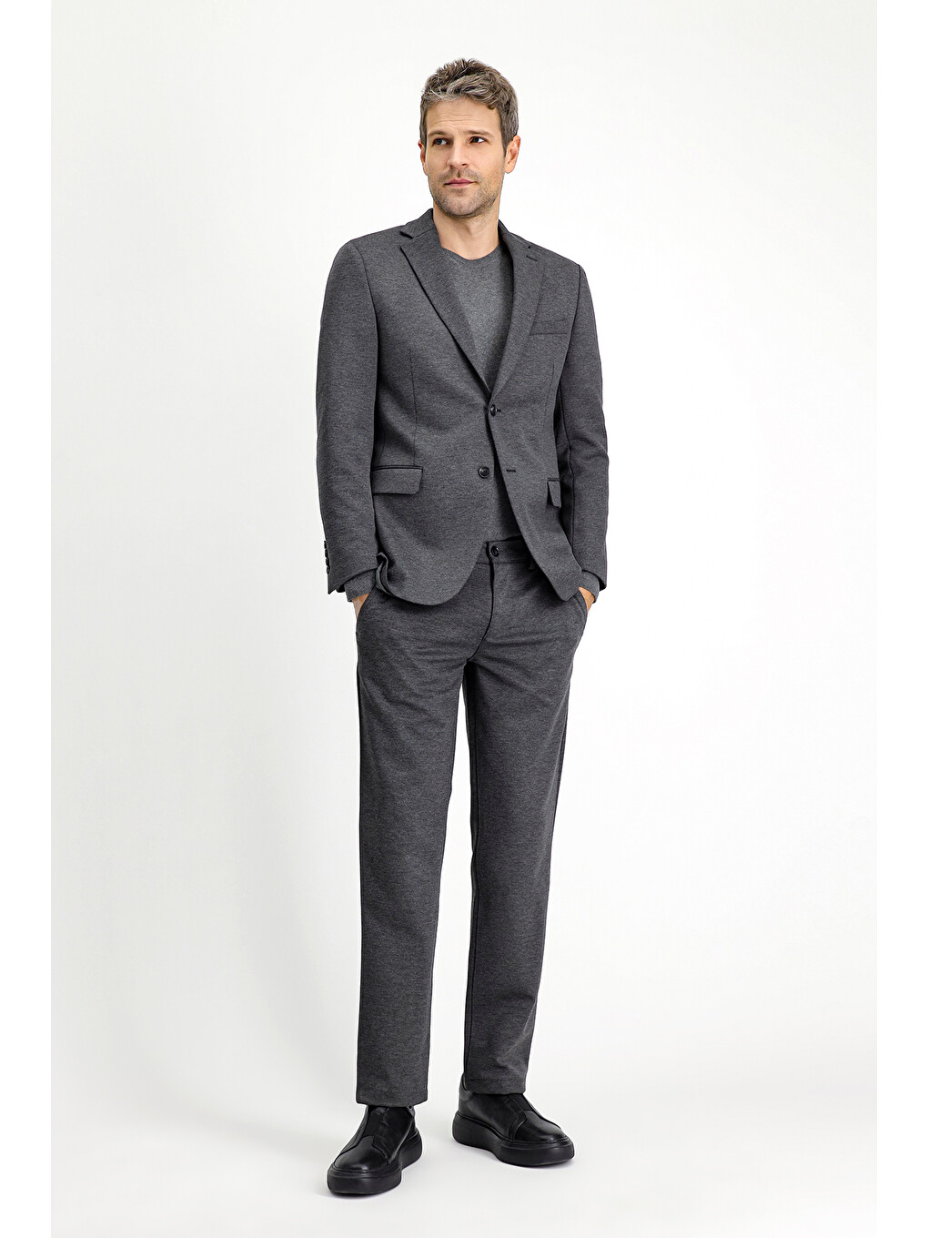 Antrasit Slim Fit Dar Kesim Elastanlı Örme Klasik Kumaş Pantolon