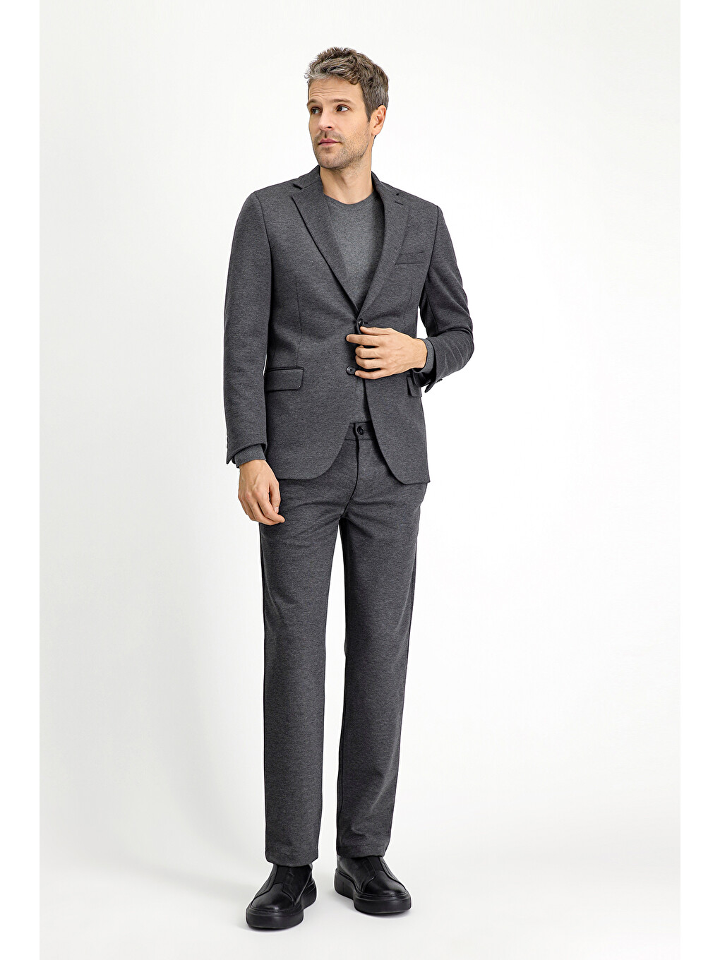 Antrasit Slim Fit Dar Kesim Elastanlı Örme Klasik Kumaş Pantolon-1