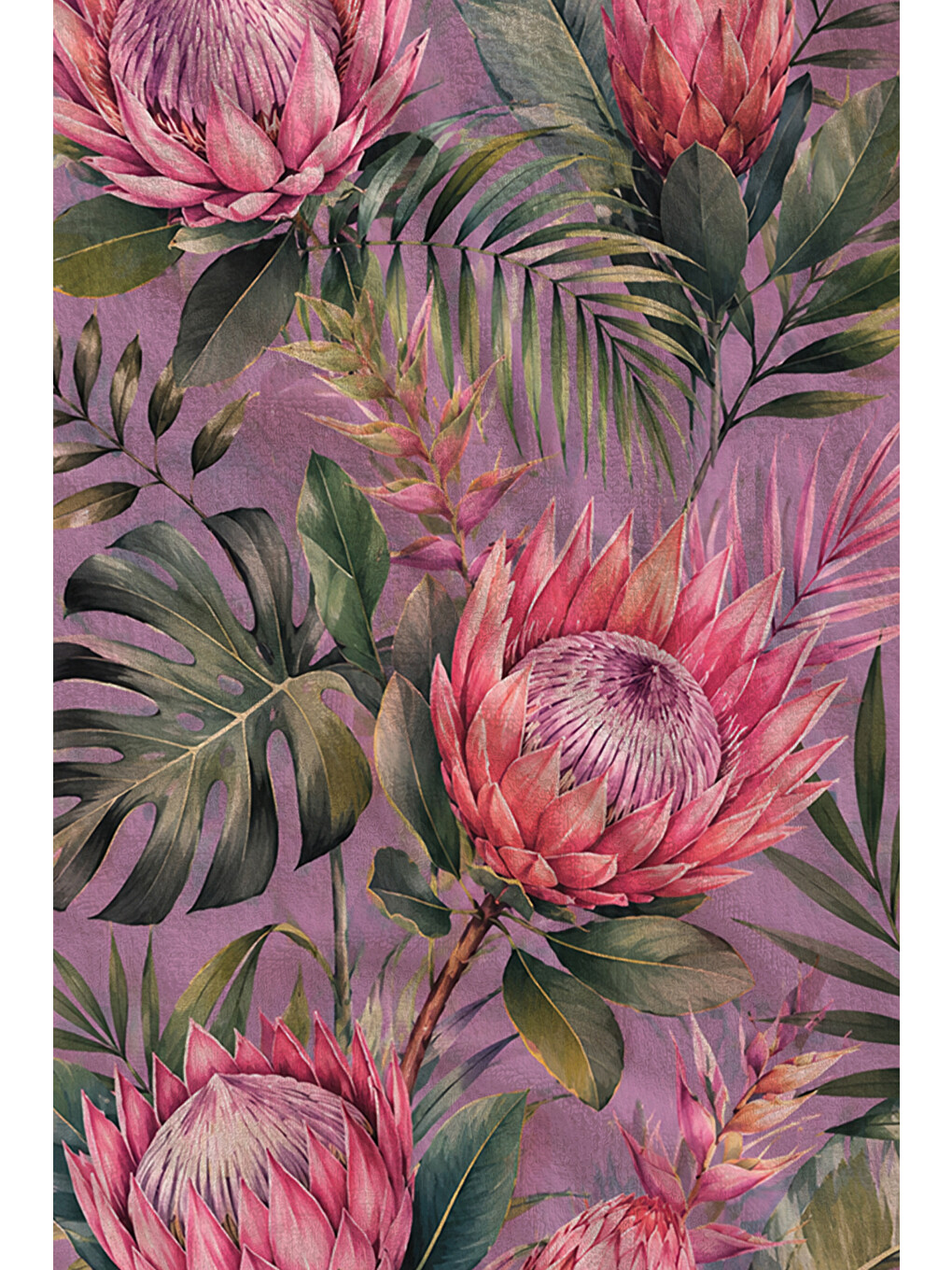 Botanik Mor Pembe Protea Çiçeği Desenli 70x150 Plaj Havlusu - Dijital Baskılı Banyo Havlusu-2