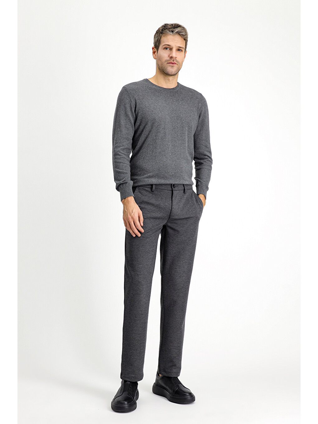 Antrasit Slim Fit Dar Kesim Elastanlı Örme Klasik Kumaş Pantolon-2