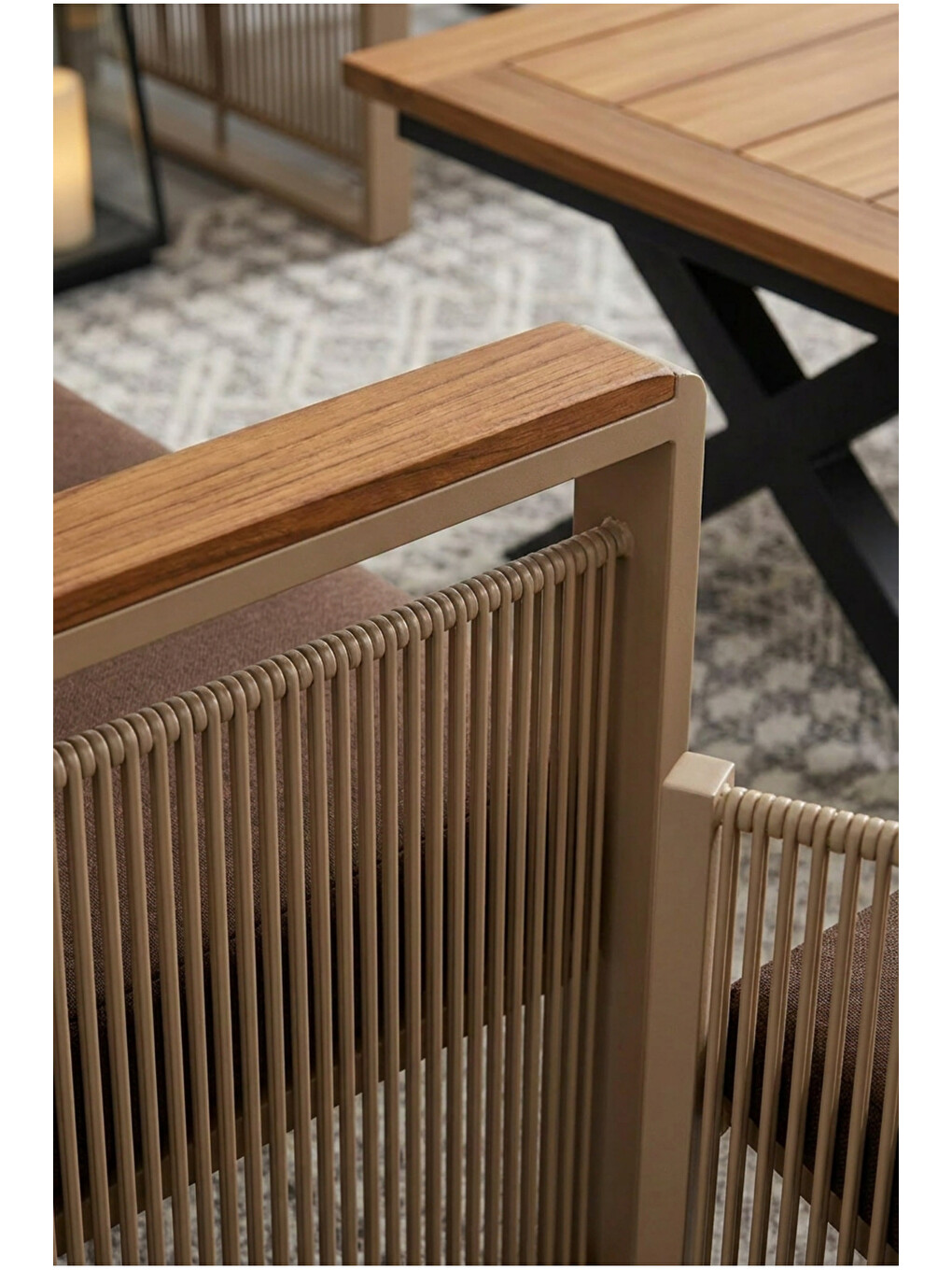 Kahverengi Maris Bahçe Balkon Oturma Takımı | İp Örgü Metal Karkas, 3+1 Koltuk, Cappucino Kahve-2
