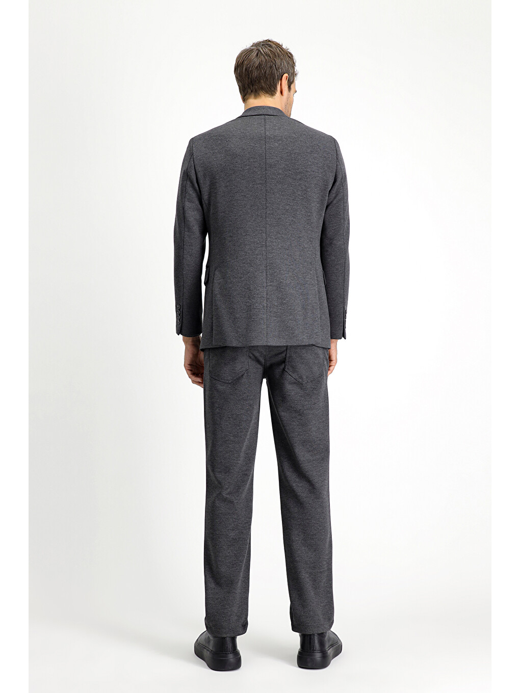 Antrasit Slim Fit Dar Kesim Elastanlı Örme Klasik Kumaş Pantolon-4