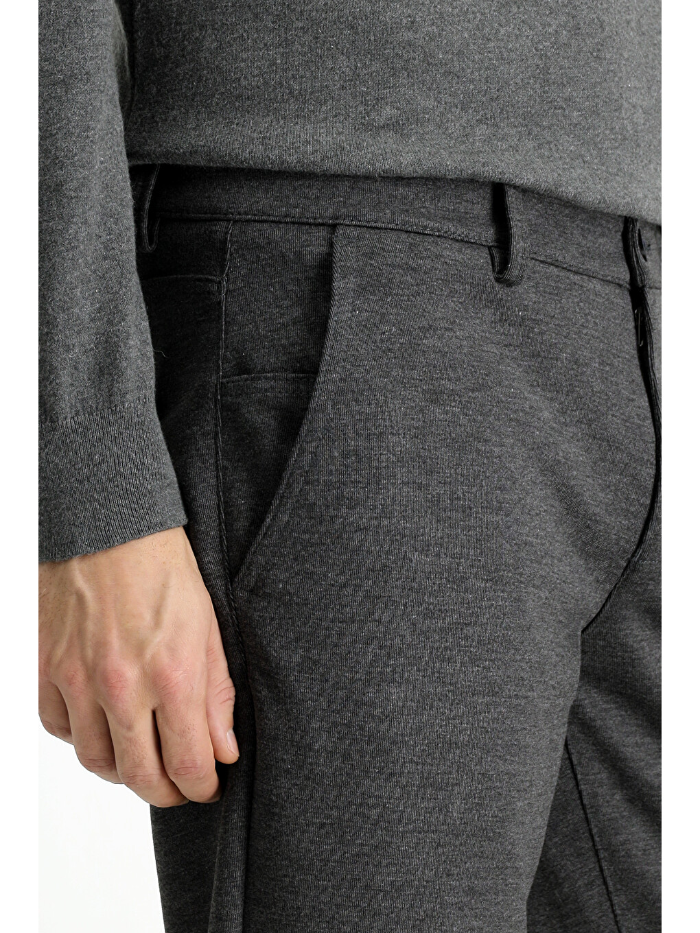 Antrasit Slim Fit Dar Kesim Elastanlı Örme Klasik Kumaş Pantolon-5