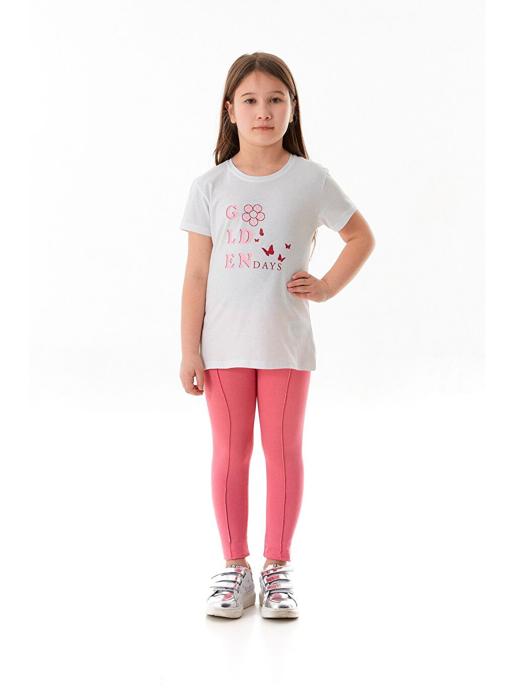 Beyaz %100 Pamuk Golden Days Baskılı Kız Çocuk Tişört-1