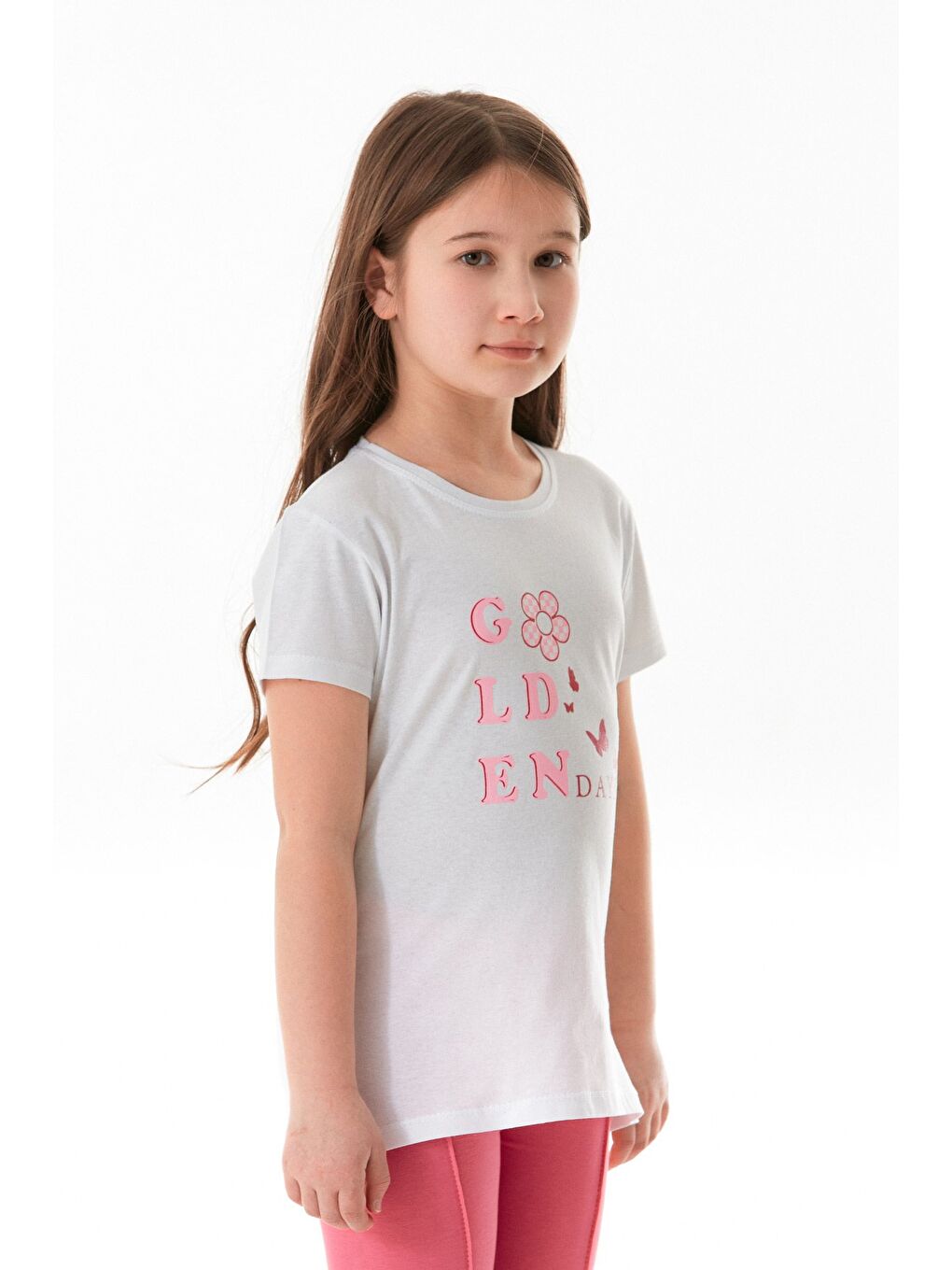 Beyaz %100 Pamuk Golden Days Baskılı Kız Çocuk Tişört-2