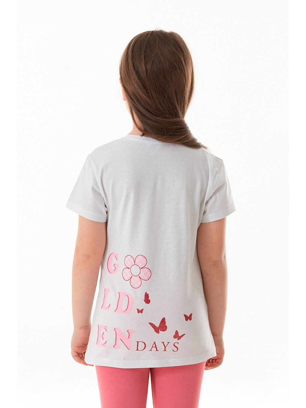 Beyaz %100 Pamuk Golden Days Baskılı Kız Çocuk Tişört-4