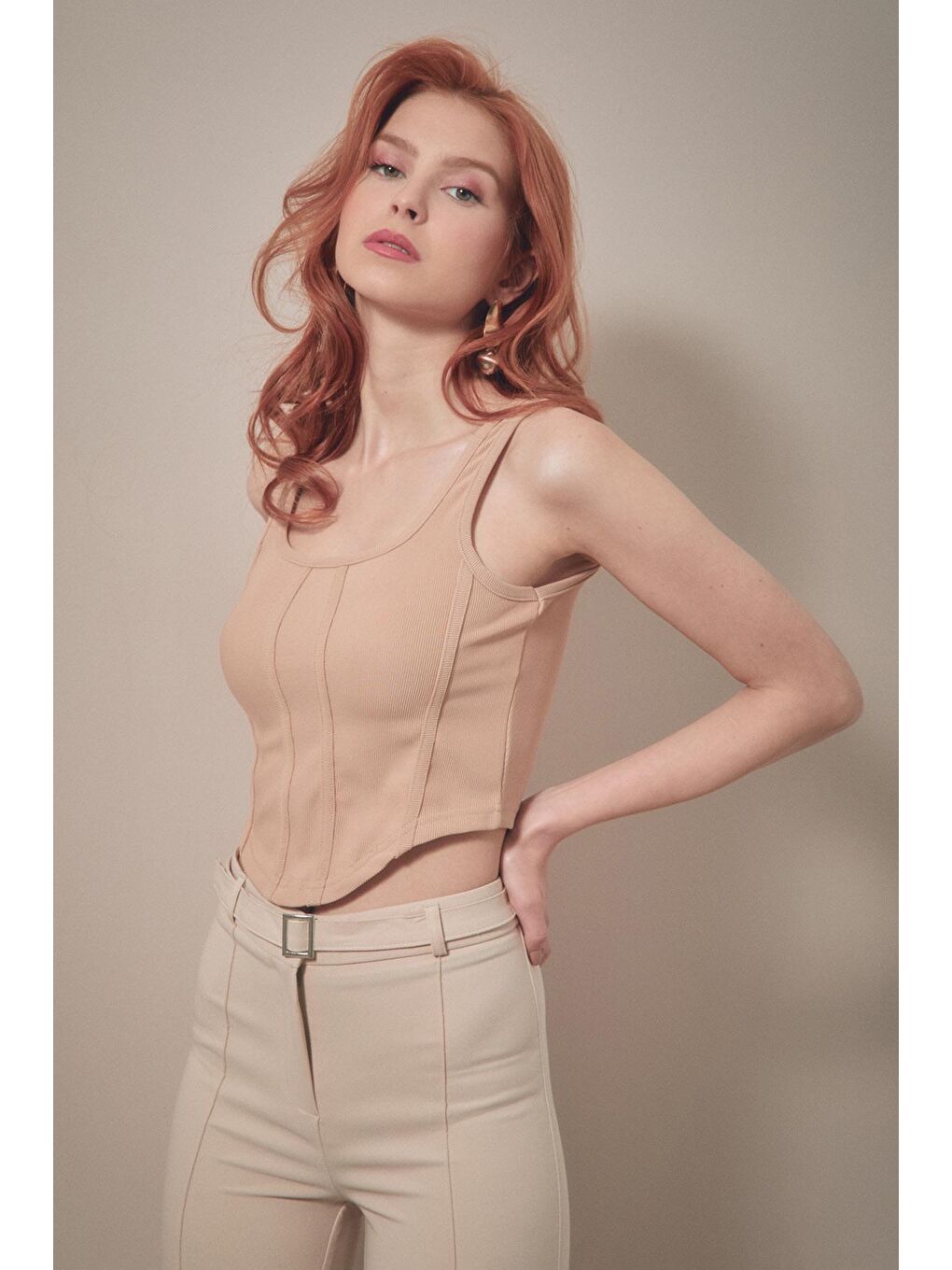 Sarı Askılı U Yaka Crop Body