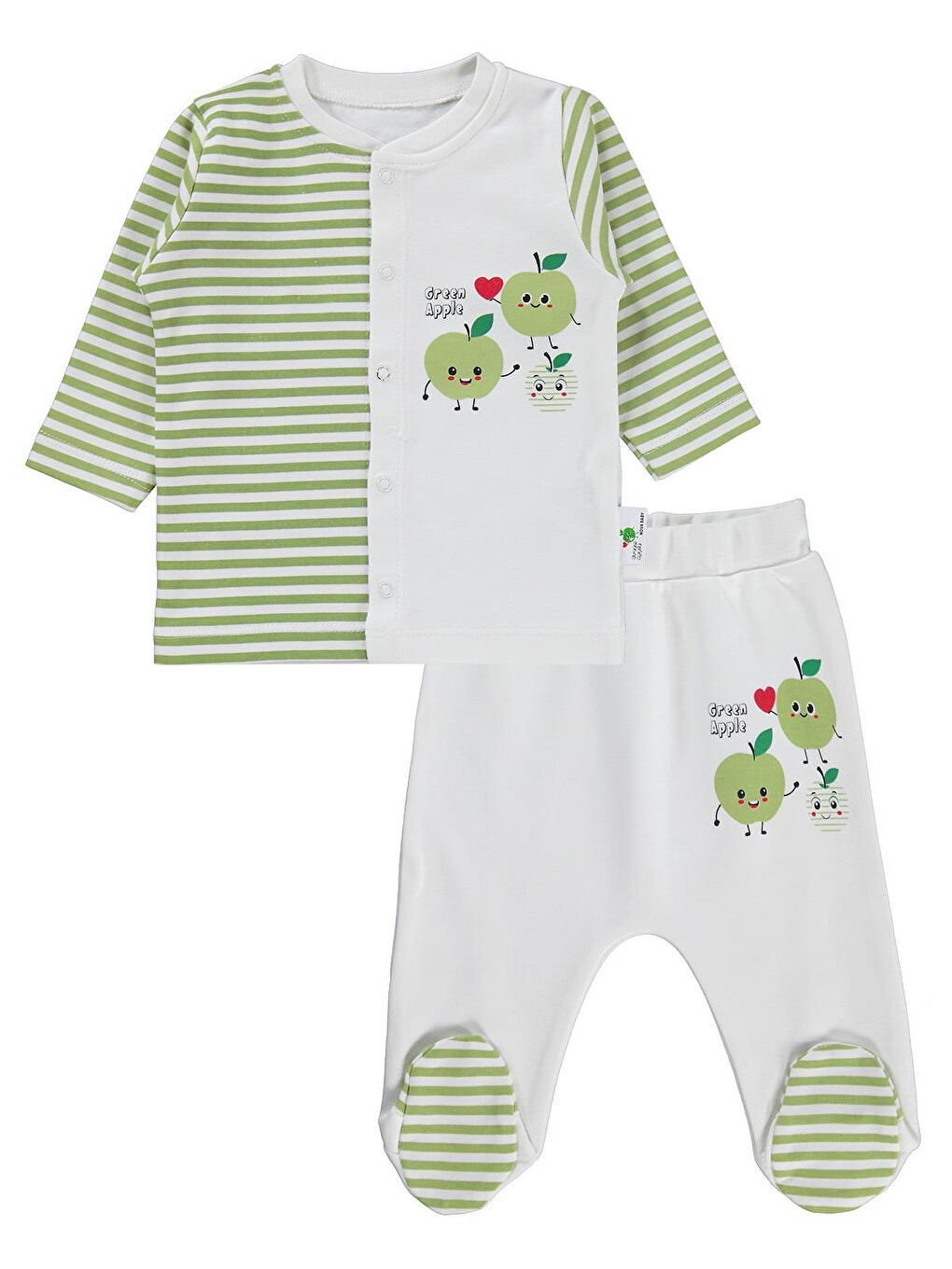 Yeşil Elma Kokulu Önden Açık 1-6 Ay Pijama Takımı - Ekru
