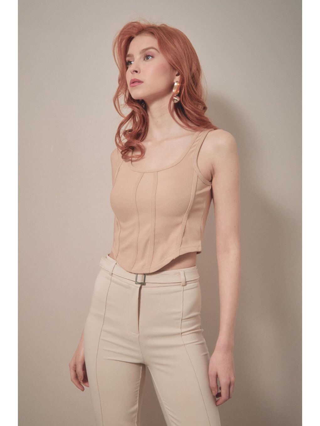 Sarı Askılı U Yaka Crop Body-3