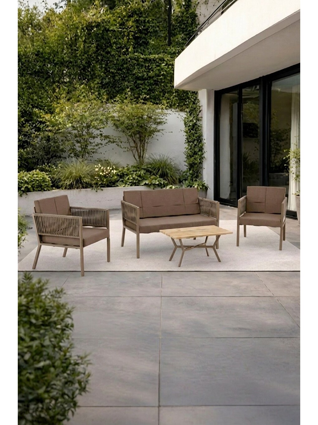 Kahverengi Lido Bahçe & Balkon Oturma Takımı | İp Örgü Metal Karkas, 2+2 Koltuk, Cappucino Kahve-1