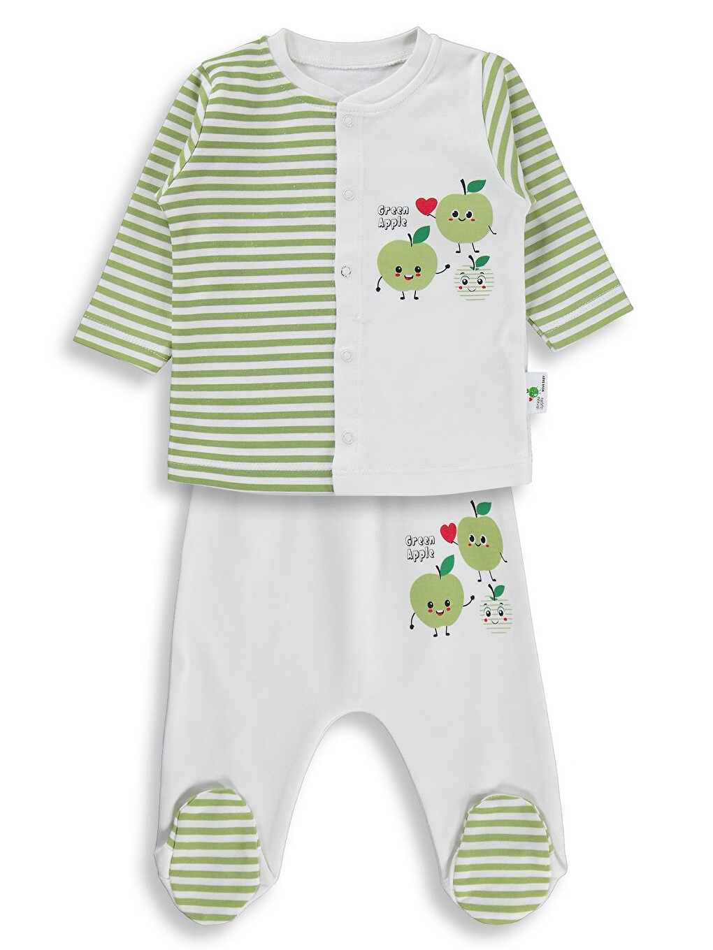 Yeşil Elma Kokulu Önden Açık 1-6 Ay Pijama Takımı - Ekru-3