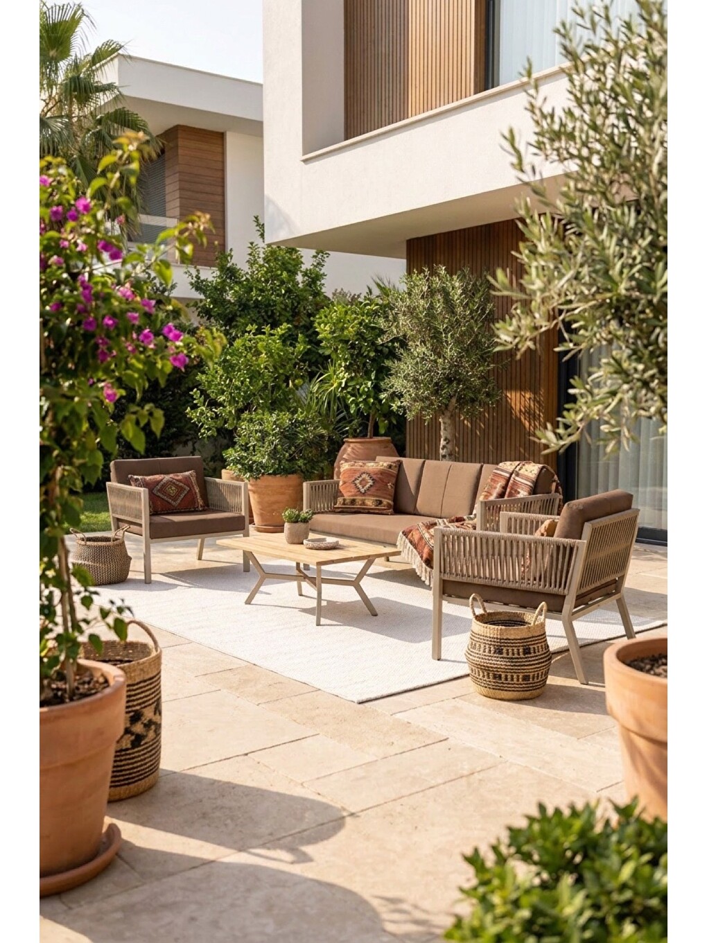 Kahverengi Lido Bahçe & Balkon Oturma Takımı | İp Örgü Metal Karkas, 2+2 Koltuk, Cappucino Kahve-2