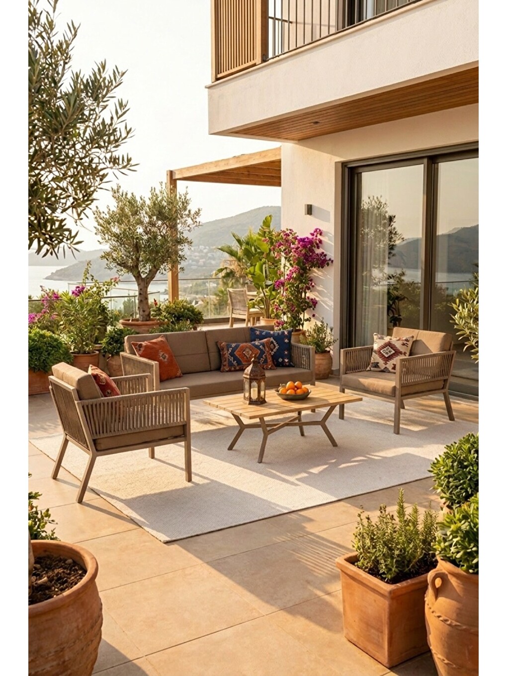 Kahverengi Lido Bahçe & Balkon Oturma Takımı | İp Örgü Metal Karkas, 2+2 Koltuk, Cappucino Kahve-3