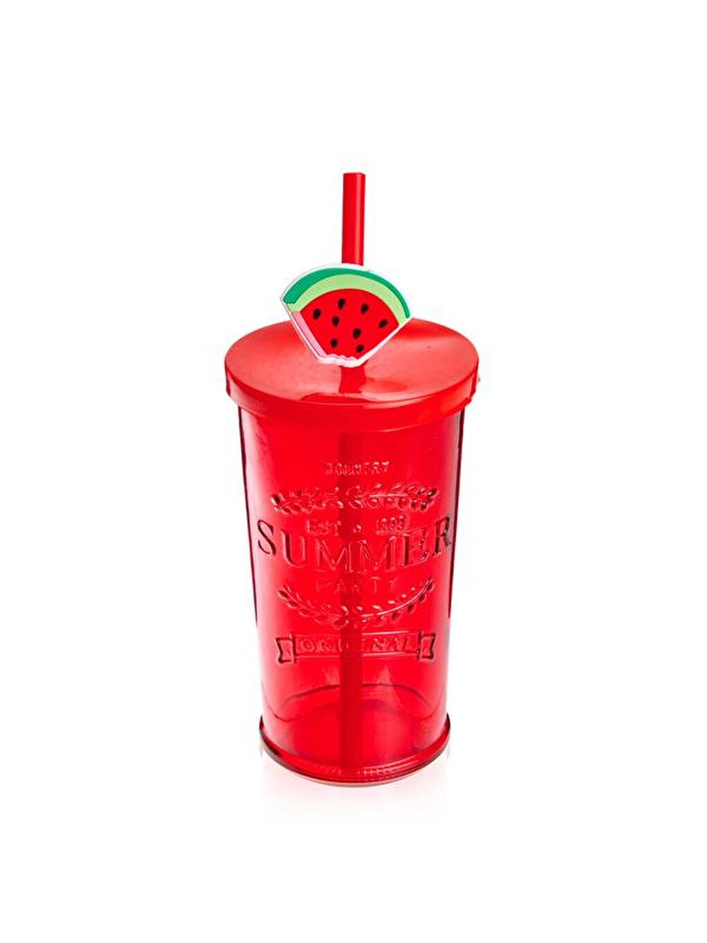Karpuz Figürlü Pipetli Cam Bardak - Kırmızı-1