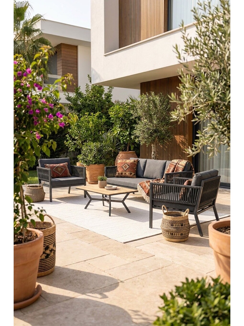 Lido Bahçe & Balkon Oturma Takımı | İp Örgü Metal Karkas, 2+2 Koltuk, Antrasit Koyu Gri-2